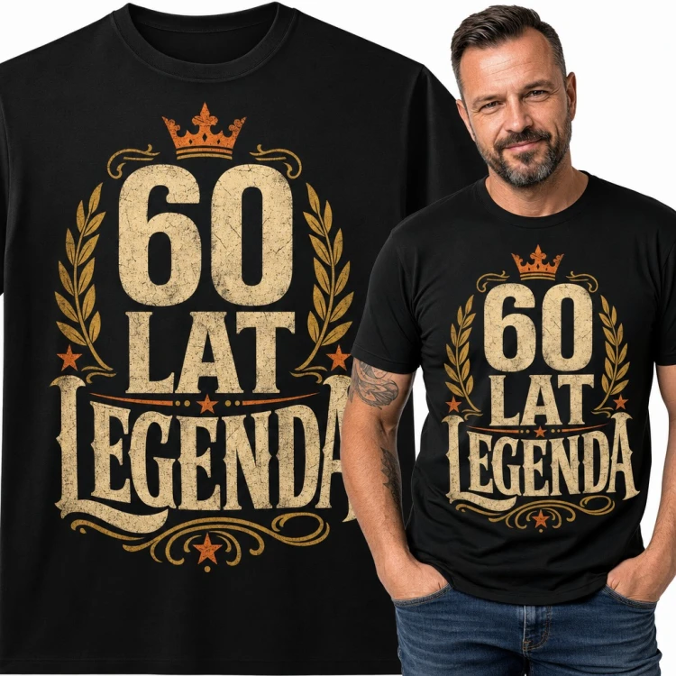 Koszulka męska na 60 urodziny „60 lat Legenda” z koroną i wieńcem laurowym