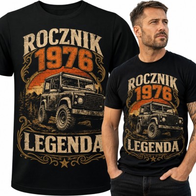 Koszulka męska „Rocznik 1976 legenda” na 50 urodziny z terenówką 4x4