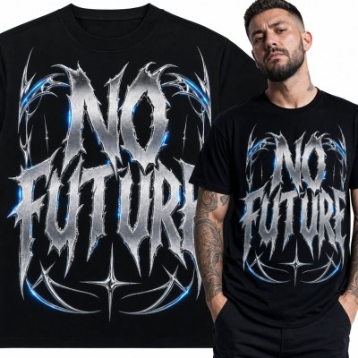 Koszulka męska „No Future” - chromowane litery w stylu metalowym