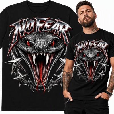 Koszulka męska z kobrą i chromowanym napisem „No Fear”