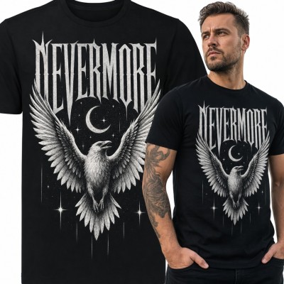 Koszulka męska kruk pod półksiężycem - napis „Nevermore”