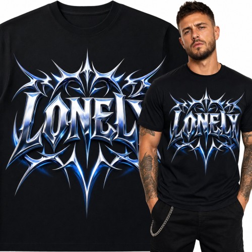 Koszulka męska „Lonely” - chromowane metalowe logo z kolcami