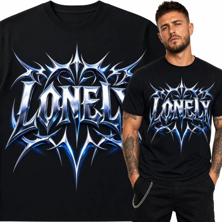 Koszulka męska „Lonely” - chromowane metalowe logo z kolcami