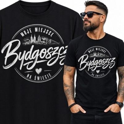 Koszulka męska z panoramą Bydgoszczy „Bydgoszcz - moje miejsce na świecie” - miejski wzór vintage