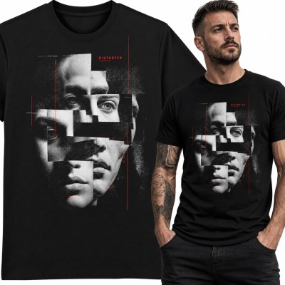 Koszulka męska „Distorted” - pocięty portret w stylu glitch art
