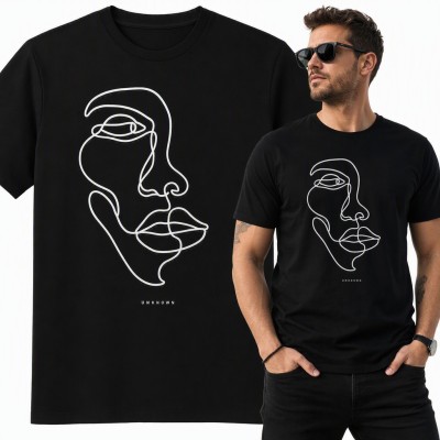 Koszulka męska z twarzą rysowaną jedną linią „Unknown” - minimalistyczny line art