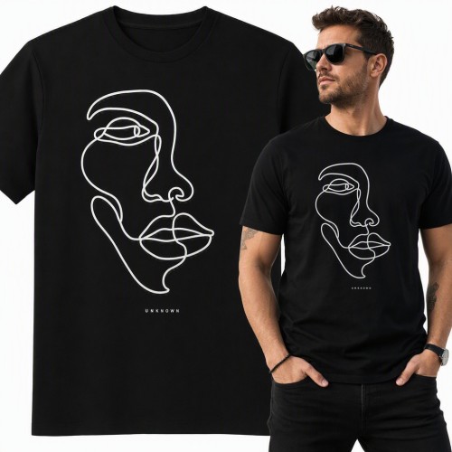 Koszulka męska z twarzą rysowaną jedną linią „Unknown” - minimalistyczny line art