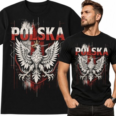Koszulka męska „Polska” z orłem białym w koronie na biało-czerwonym tle