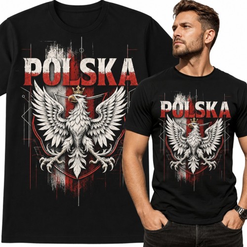 Koszulka męska „Polska” z orłem białym w koronie na biało-czerwonym tle