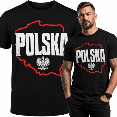 Koszulka męska „Polska” - kontur mapy i orzeł w koronie
