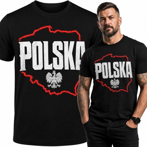 Koszulka męska „Polska” - kontur mapy i orzeł w koronie