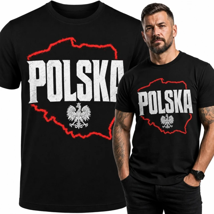 Koszulka męska „Polska” - kontur mapy i orzeł w koronie