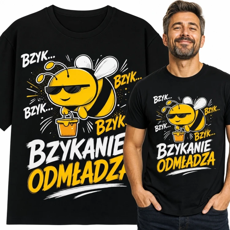 Koszulka męska z pszczołą „Bzykanie odmładza” - zabawny nadruk
