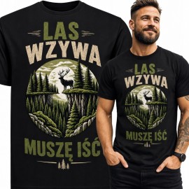Koszulka męska z jeleniem i napisem „Las wzywa, muszę iść” - leśny motyw