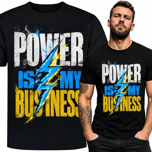 Koszulka męska dla elektryka „Power is my business” z błyskawicą