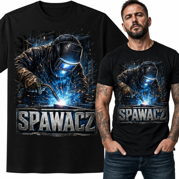 Koszulka męska „Spawacz” - w masce spawalniczej wśród iskier