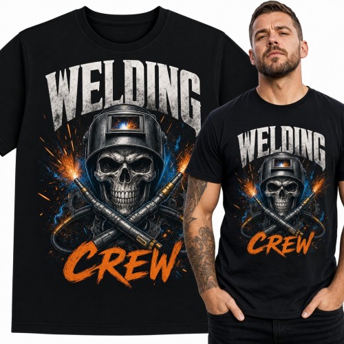 Koszulka męska „Welding Crew” - czaszka w przyłbicy dla spawacza