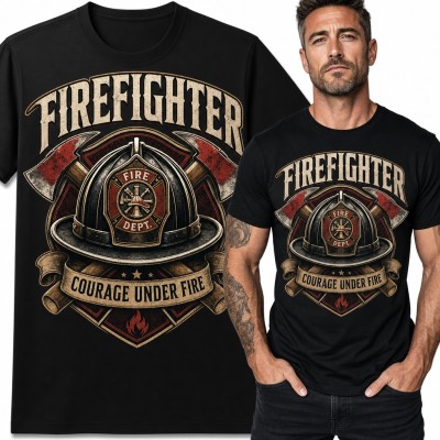 Koszulka męska „Firefighter” - hełm strażacki i skrzyżowane topory dla strażaka