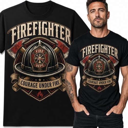 Koszulka męska „Firefighter” - hełm strażacki i skrzyżowane topory dla strażaka