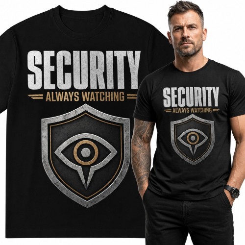Koszulka męska „Security Always Watching” - tarcza z okiem dla ochroniarza