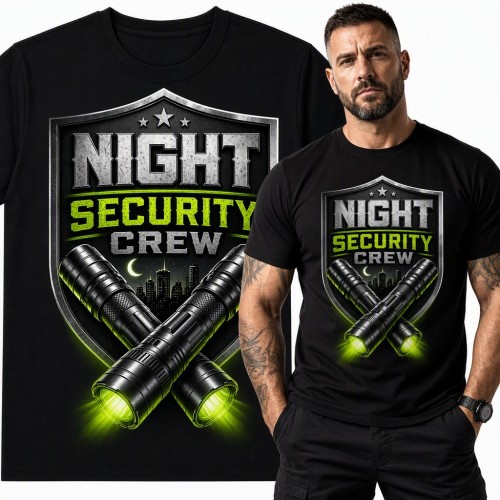 Koszulka męska „Night Security Crew” - dla ochroniarza ze skrzyżowanymi latarkami