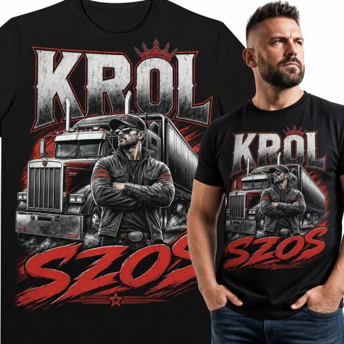 Koszulka męska „Król szos” - kierowca przy ciężarówce dla kierowcy TIR-a