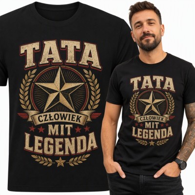 Koszulka męska „Tata człowiek mit legenda” z gwiazdą i laurami na Dzień Ojca