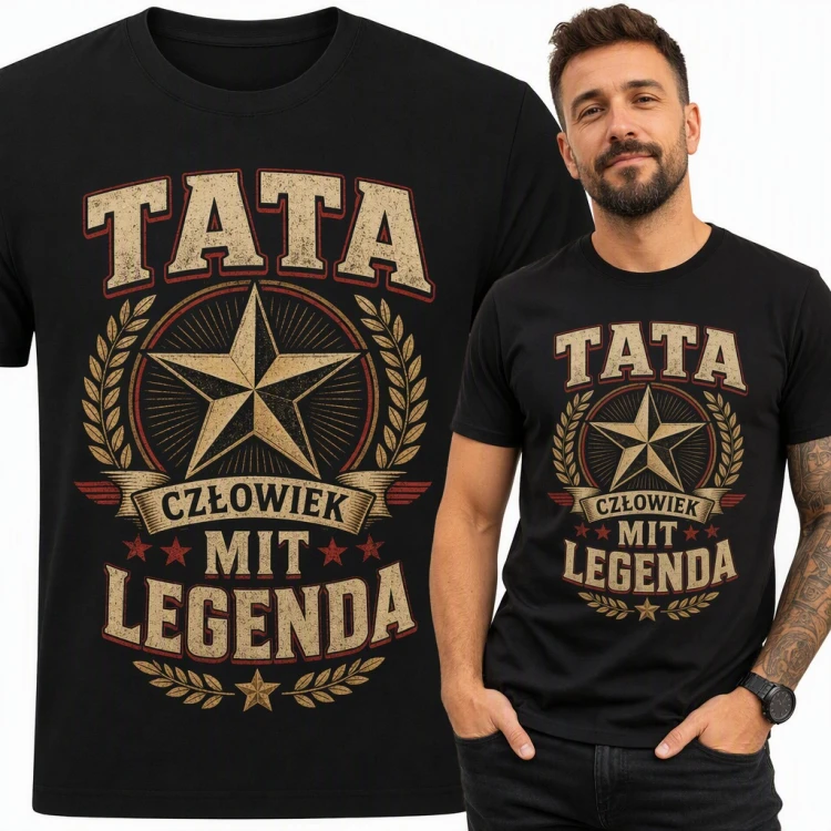 Koszulka męska „Tata człowiek mit legenda” z gwiazdą i laurami na Dzień Ojca