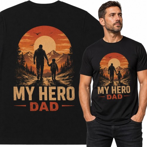 Koszulka męska „My Hero Dad” - tata z synem na górskim szlaku