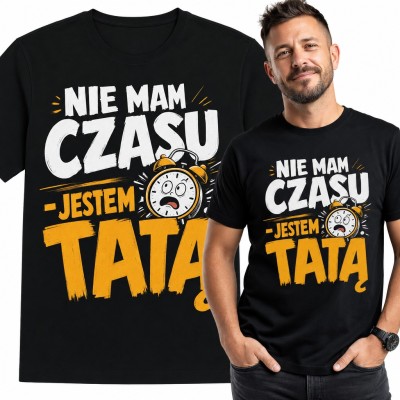Koszulka męska „Nie mam czasu - jestem tatą” z przerażonym budzikiem