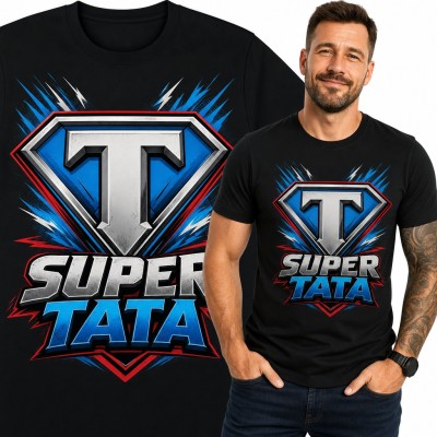 Koszulka męska „Super Tata” - superbohaterski herb z literą T