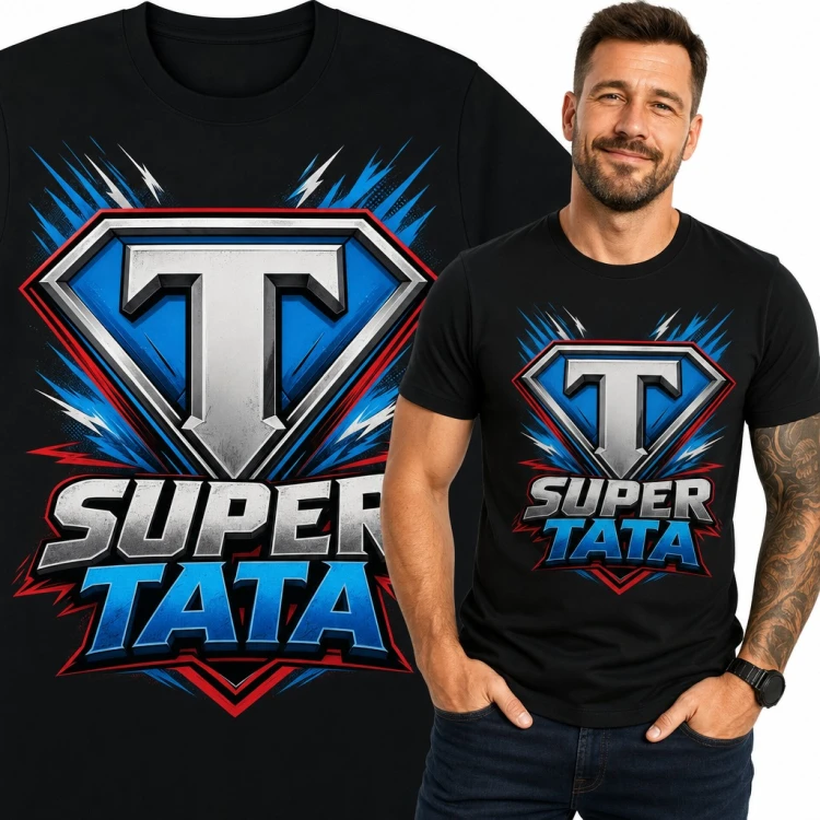 Koszulka męska „Super Tata” - superbohaterski herb z literą T