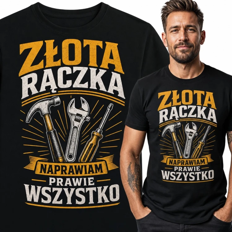 Koszulka męska „Złota rączka. Naprawiam prawie wszystko” - narzędzia dla majsterkowicza