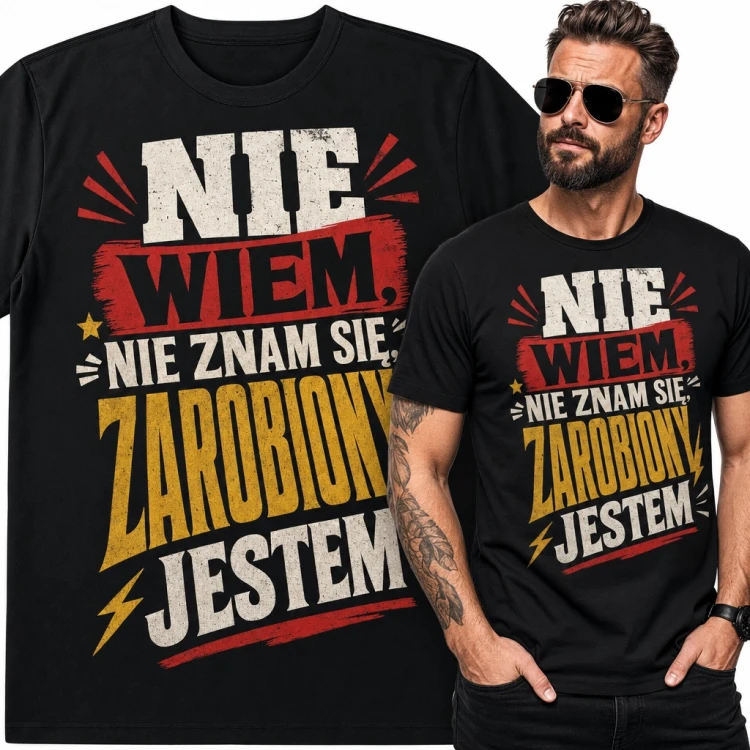 Koszulka męska „Nie wiem, nie znam się, zarobiony jestem” - cytat z Rancza
