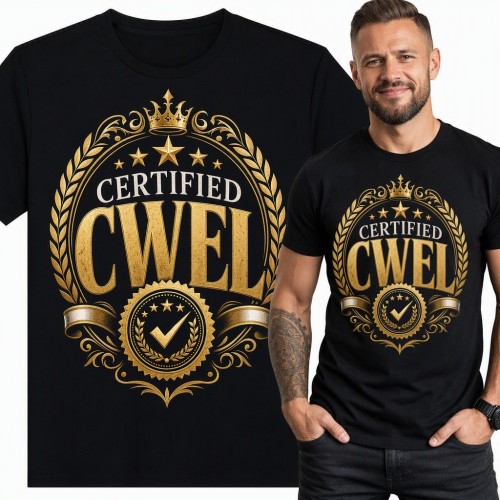Koszulka męska „Certified Cwel” - złoty certyfikat z koroną