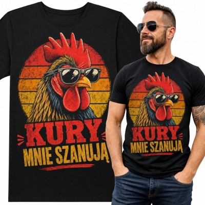 Koszulka męska z kogutem w okularach „Kury mnie szanują”