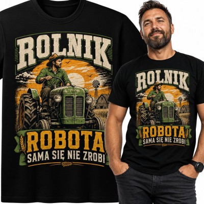 Koszulka męska „Rolnik robota sama się nie zrobi” - traktor na polu