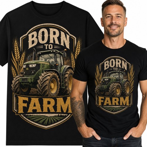Koszulka męska z traktorem i napisem „Born to Farm” dla rolnika