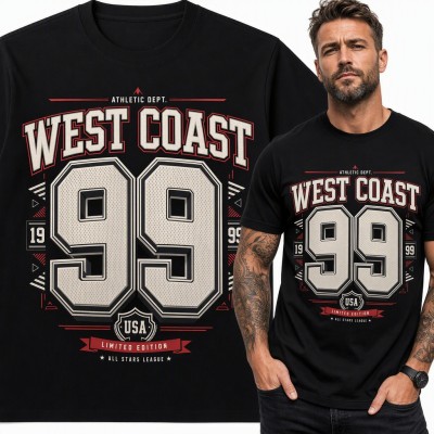 Koszulka męska „West Coast 99” - varsity w stylu amerykańskiego college'u