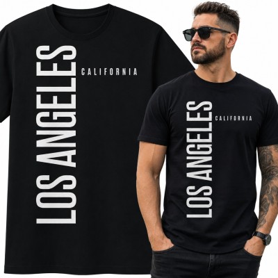 Koszulka męska „Los Angeles California” - pionowy typograficzny napis w stylu streetwear