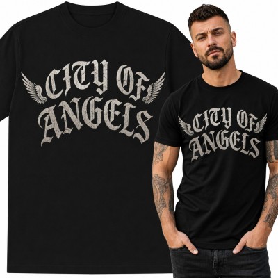Koszulka męska „City of Angels” - gotycki napis ze skrzydłami anioła