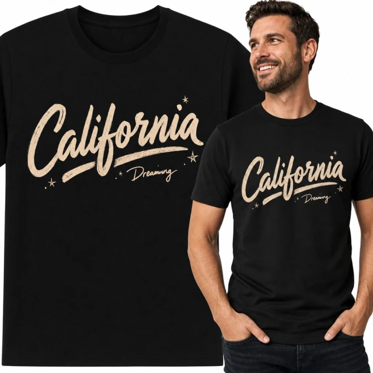 Koszulka męska „California Dreaming” - odręczny napis retro z gwiazdkami