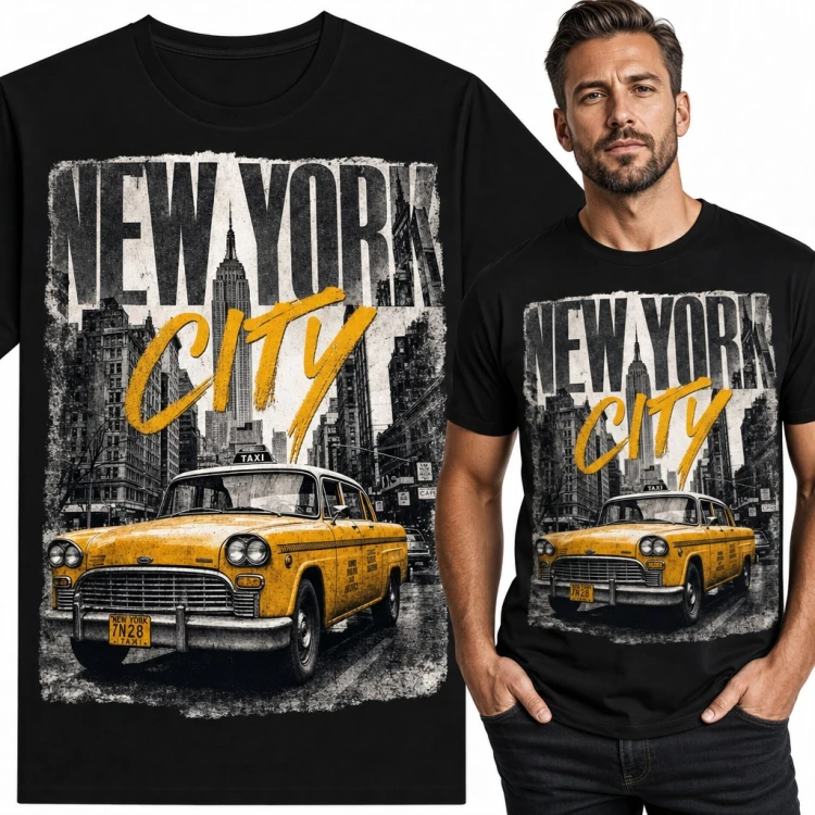 Koszulka męska „New York City” - żółta taksówka retro i Empire State Building