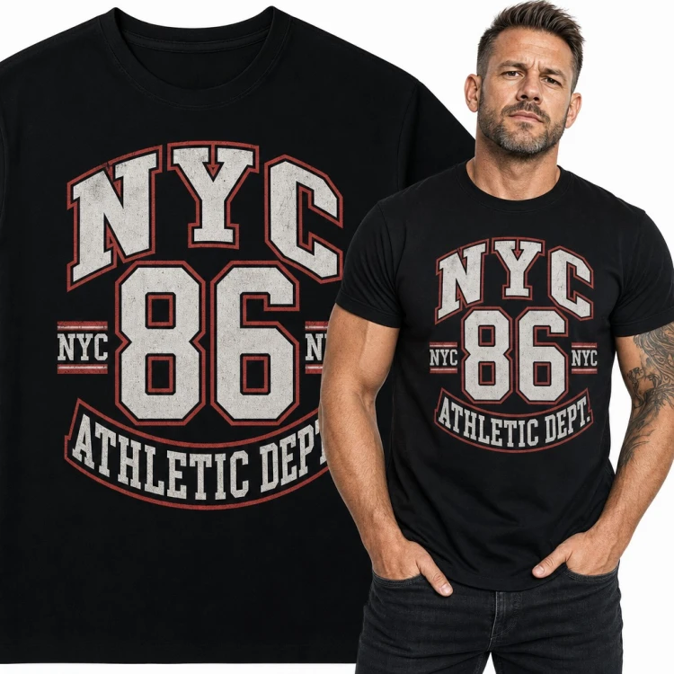 Koszulka męska „NYC 86 Athletic Dept.” - sportowy styl college z Nowego Jorku