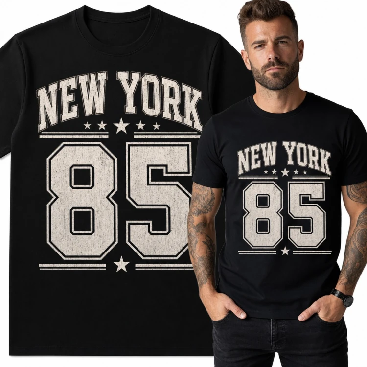 Koszulka męska „New York 85” - styl college z gwiazdami