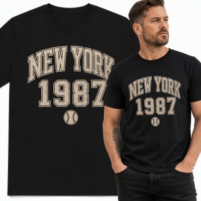 Koszulka męska „New York 1987” - varsity z piłką baseballową