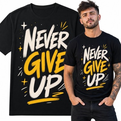 Koszulka męska z napisem „Never Give Up” - motywacyjny lettering pędzlem