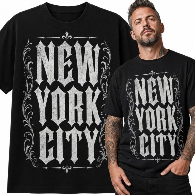 Koszulka męska „New York City” - gotyckie liternictwo z ornamentami