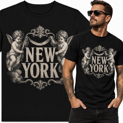 Koszulka męska „New York” z barokowymi aniołkami