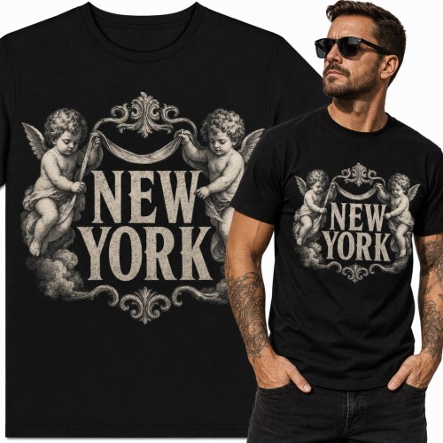 Koszulka męska „New York” z barokowymi aniołkami